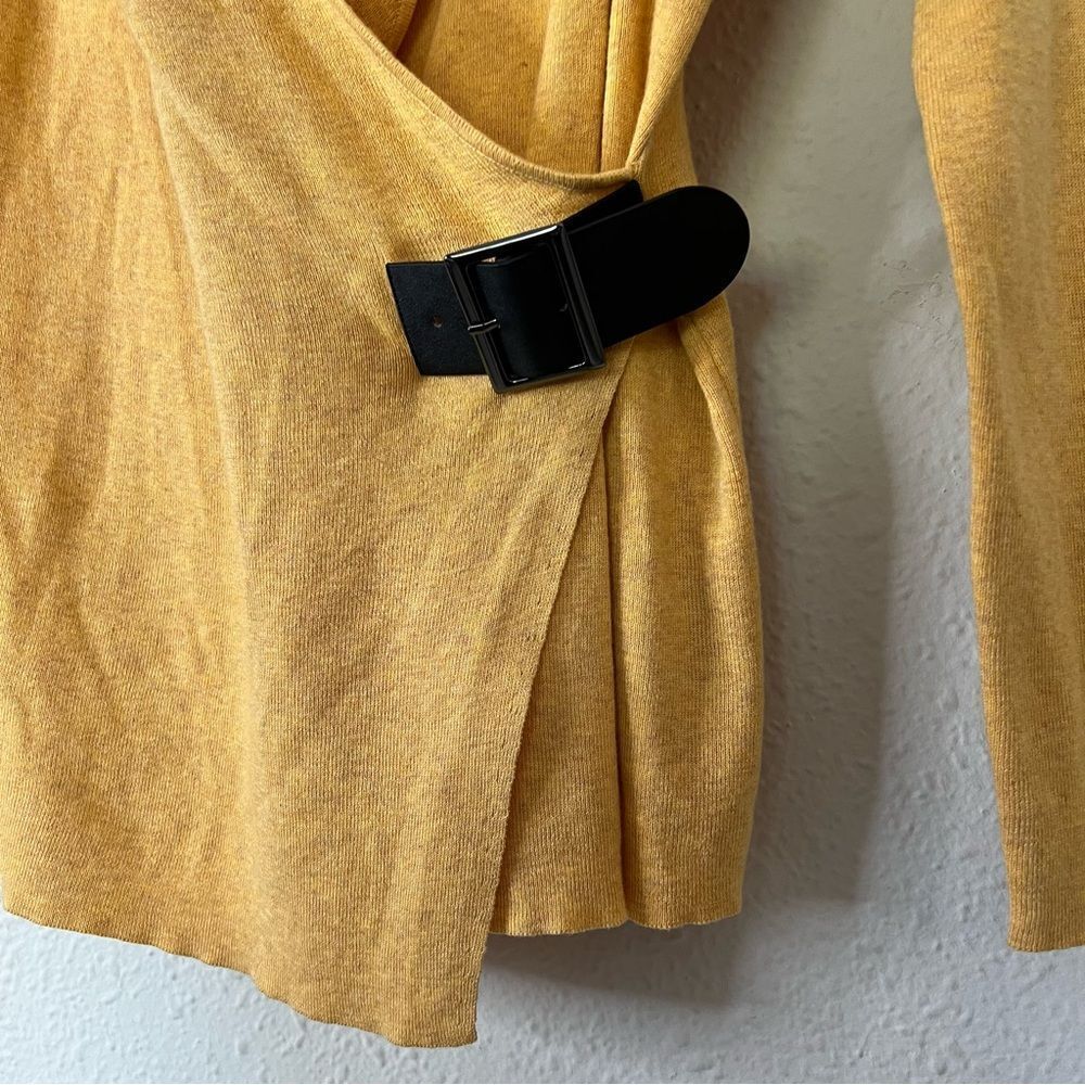 Nic+Zoe Cotton Blend Faux Wrap Sweater Size Large in Yellow - Picture 5 of 7